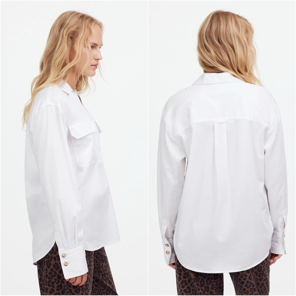 Madewell Top Utility Long-Sleeve Popover Shirt Pockets White S NWT New - Picture 2 of 12